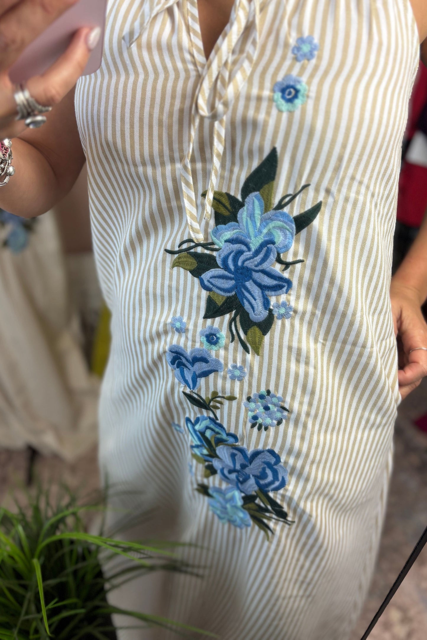 FLORAL & STRIPE PRINT MAXI DRESS