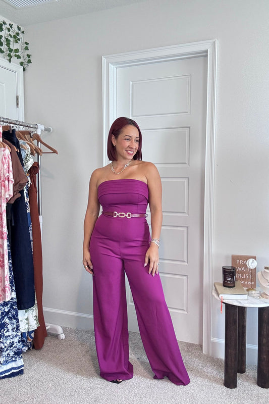 Jumpsuit Strapless Pleated con Cinturón