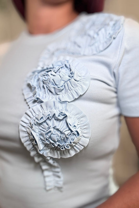 Light Blue 3D Floral Appliqué Top