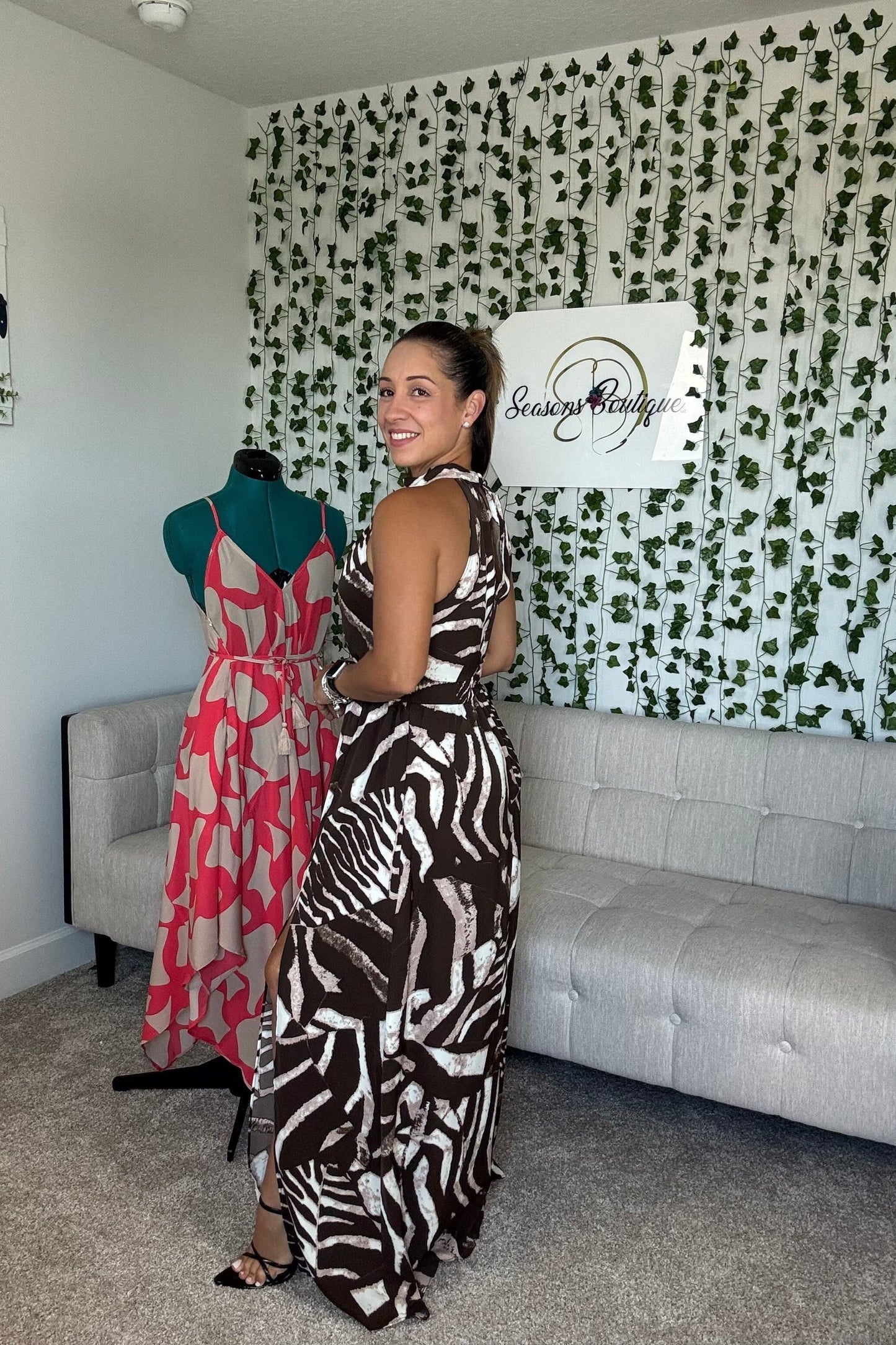 BROWN HALTER MAXI DRESS