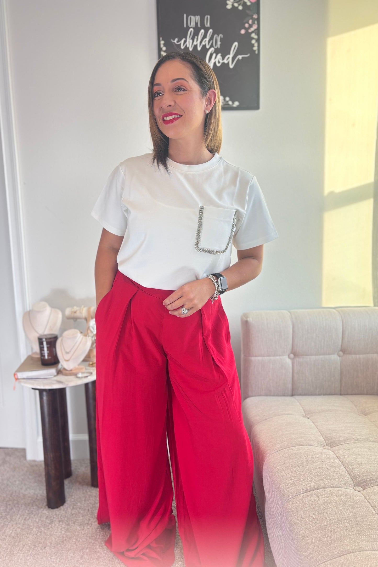 SHIMMER GRACE TEE- WHITE T-SHIRT WITH RHINESTONE DETAILS