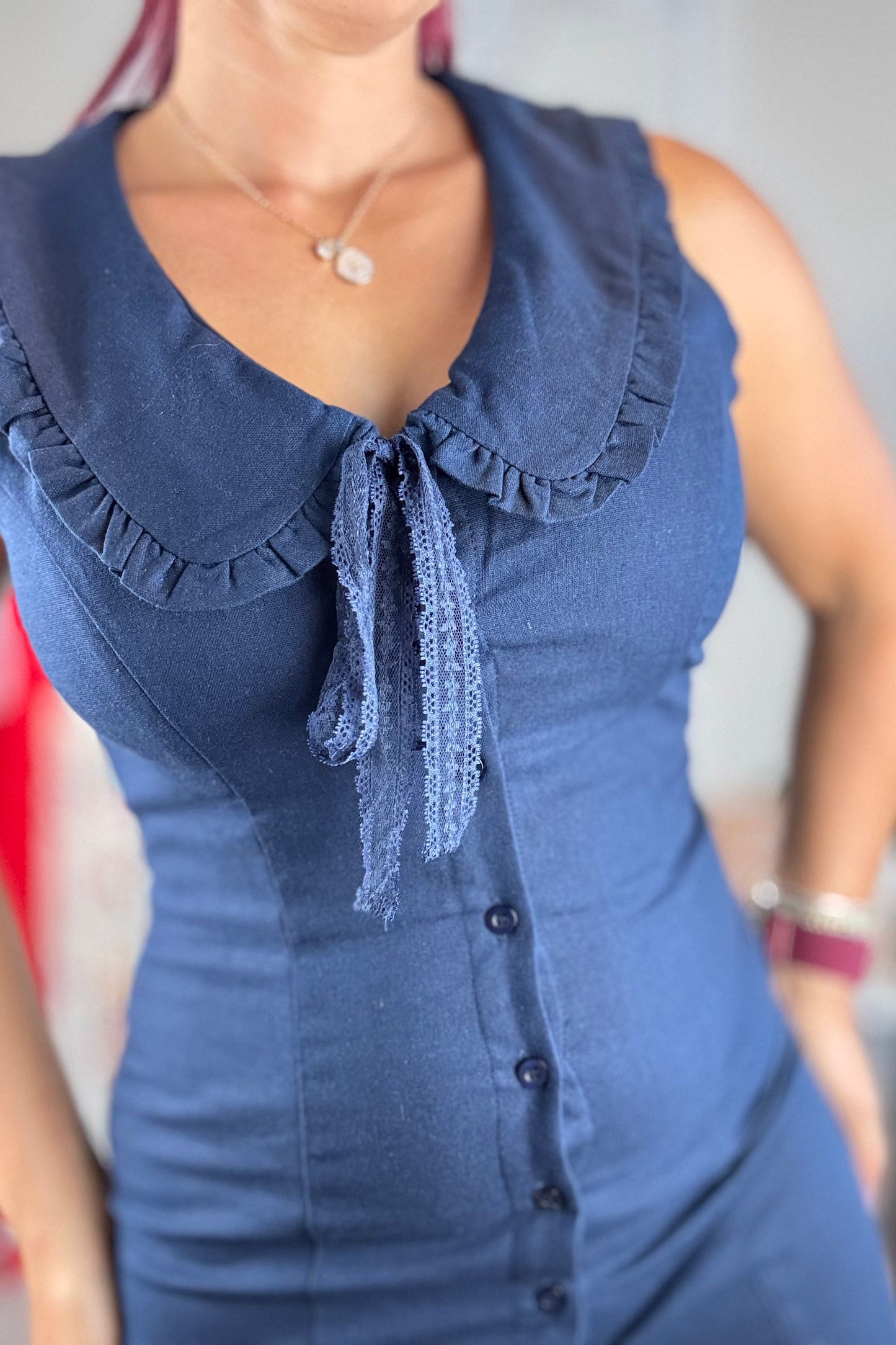 Linen Navy Mini Dress