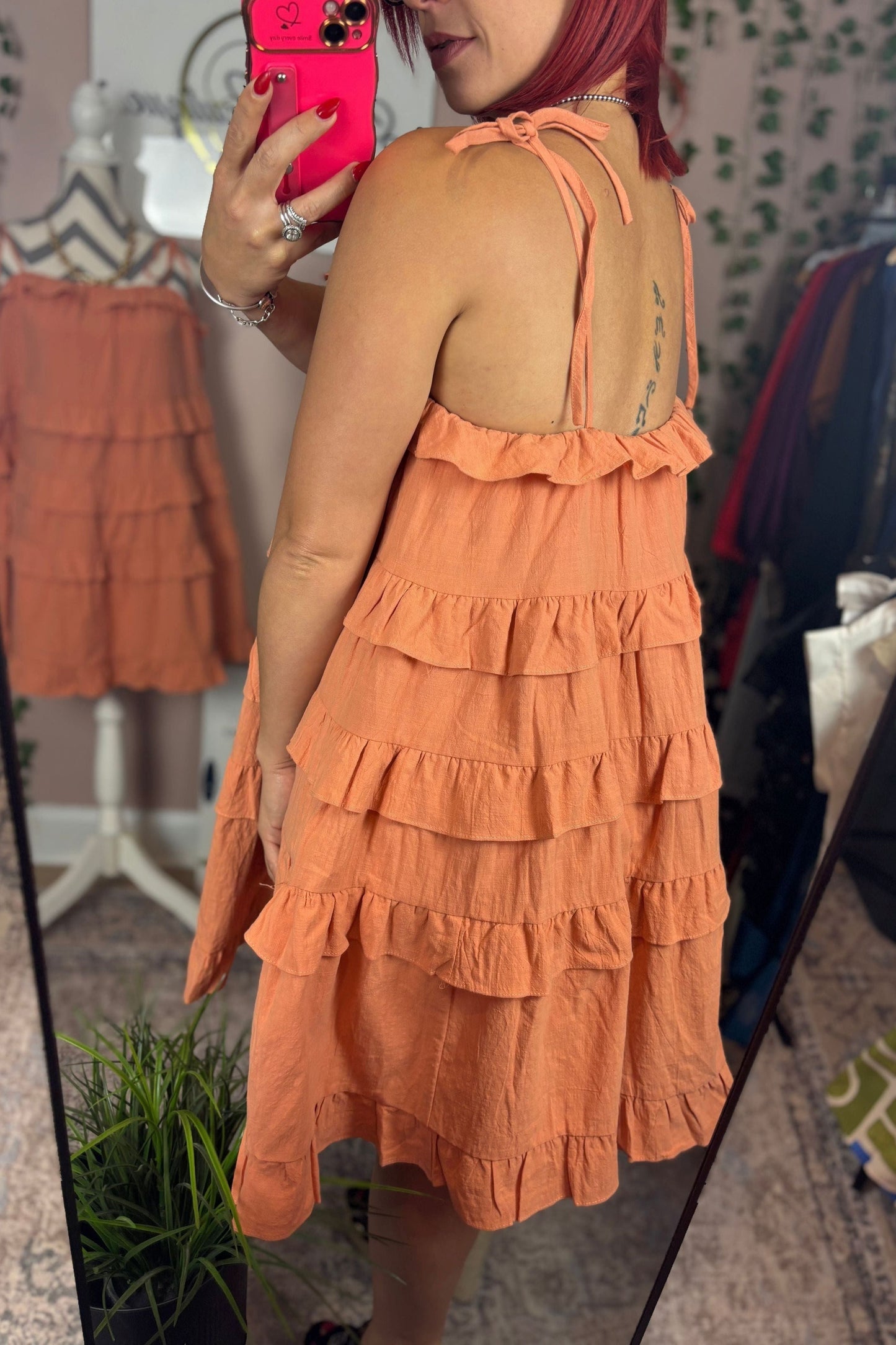 PEACH RUFFLE DRESS
