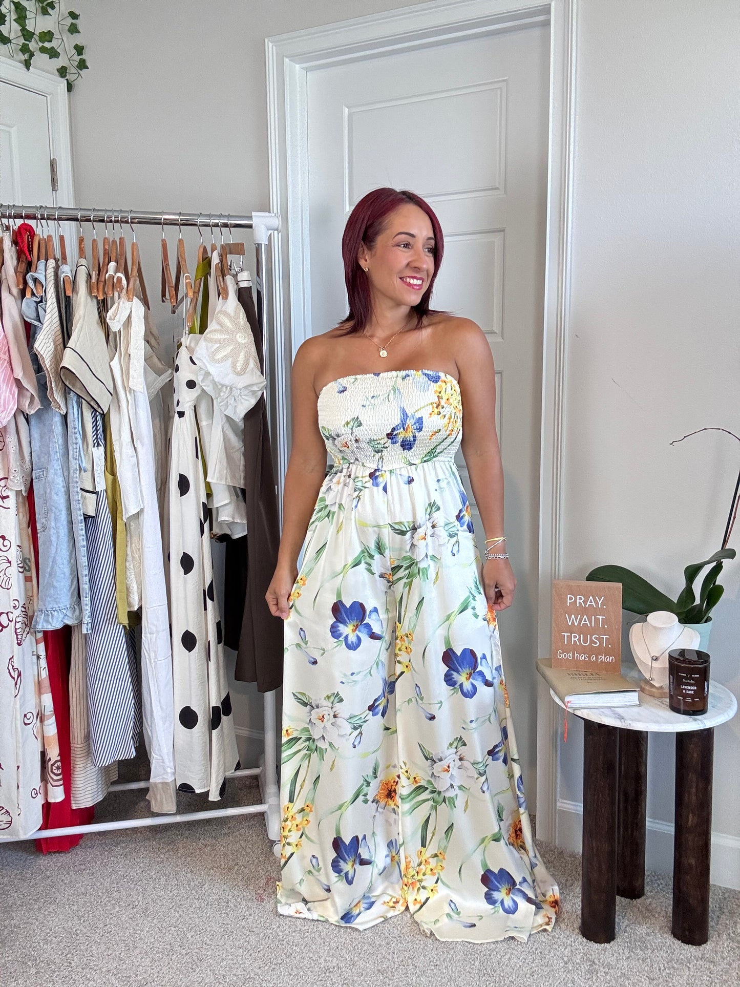 Flower satin jumpsuit