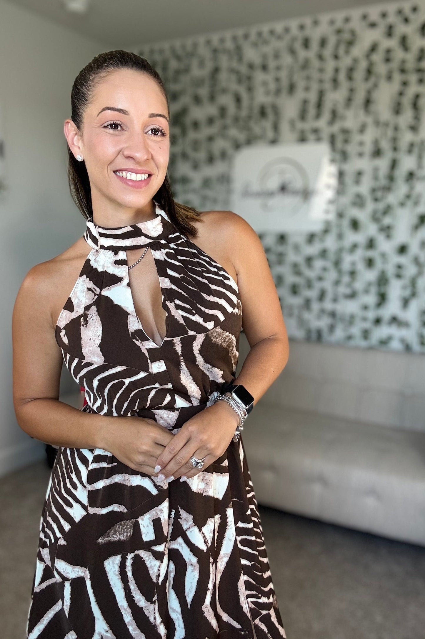 BROWN HALTER MAXI DRESS