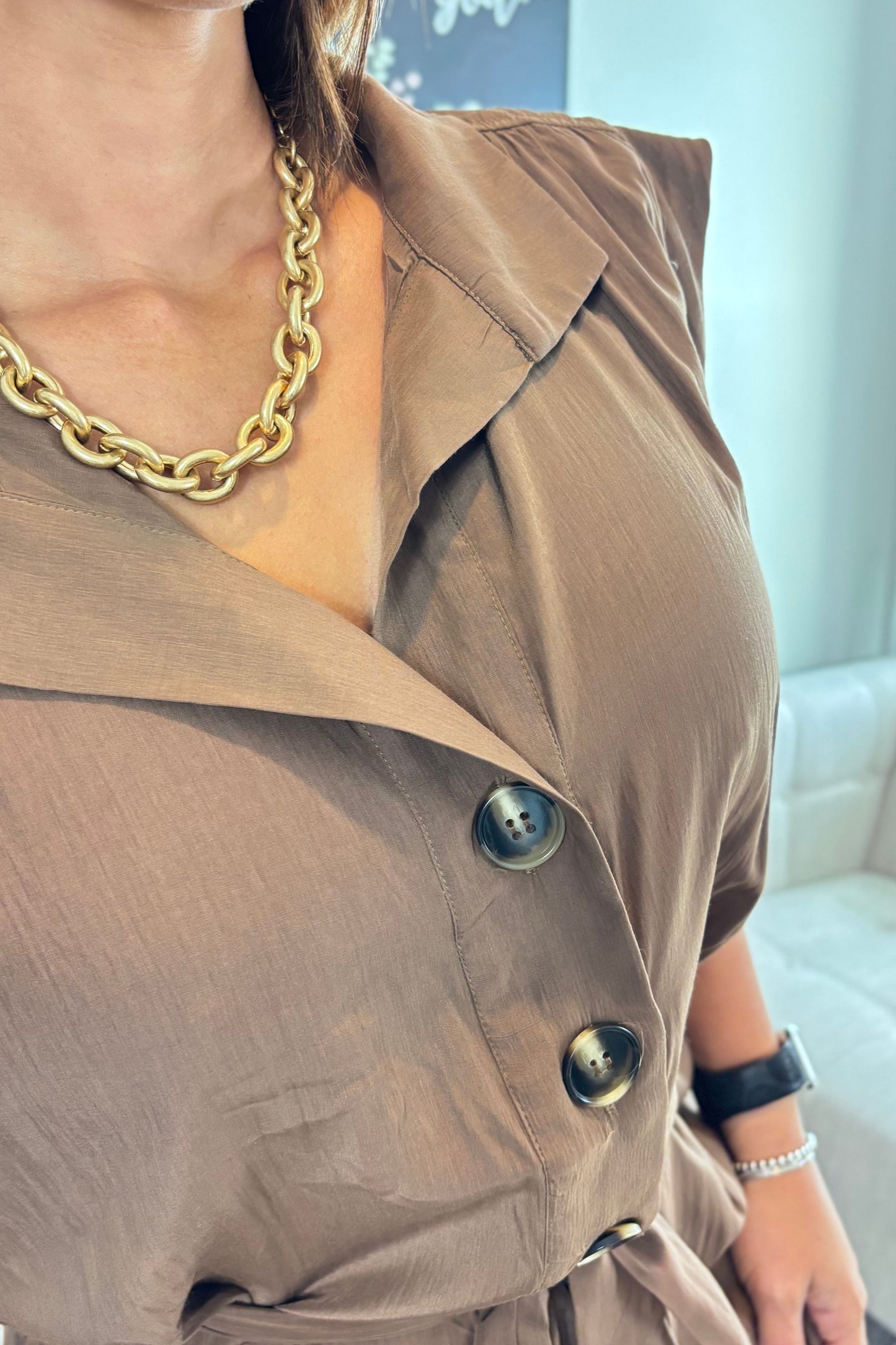 BROWN COLLAR JUMPSUIT
