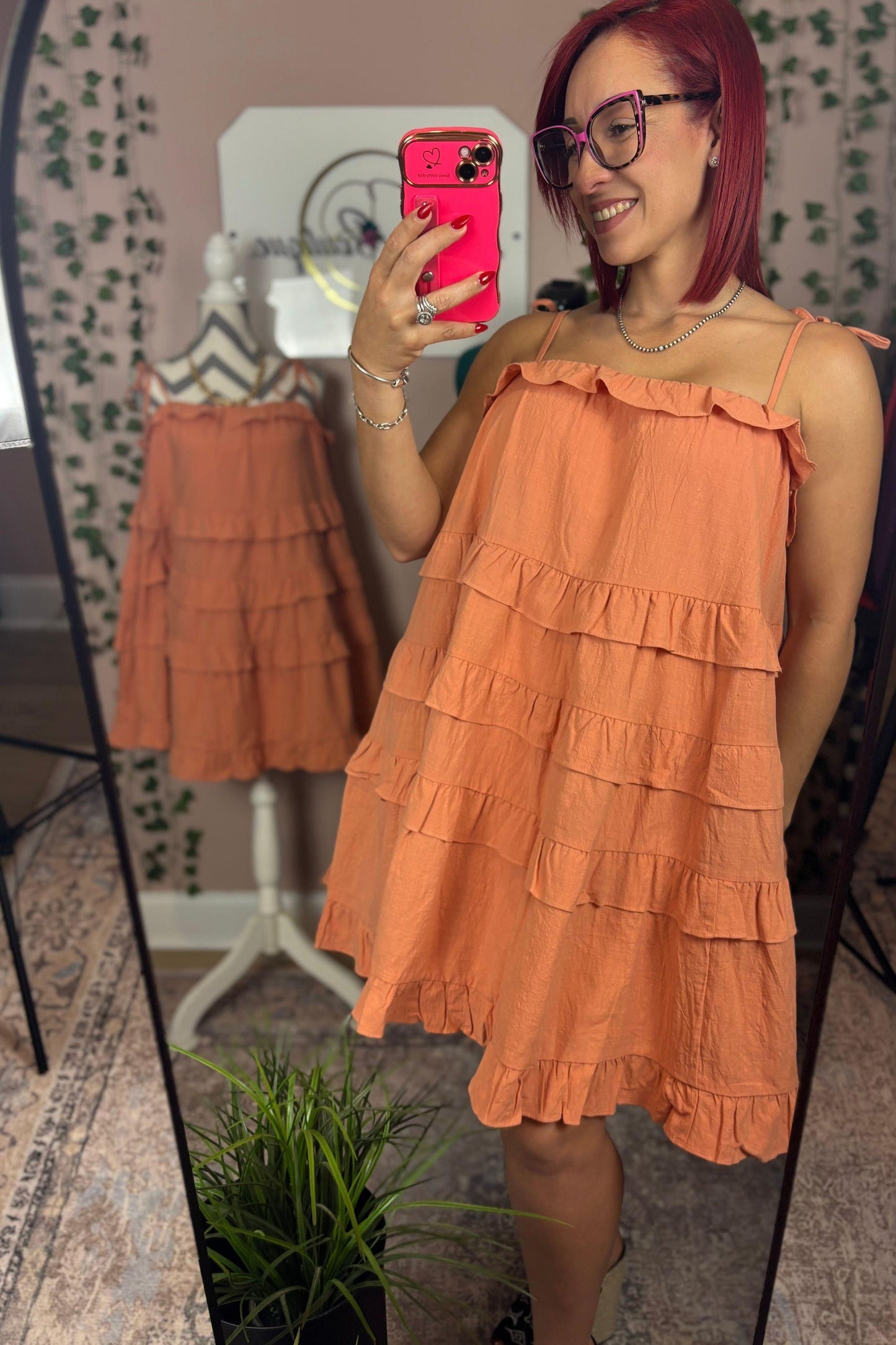 PEACH RUFFLE DRESS