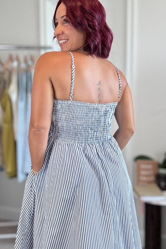 Navy stripe midi dress