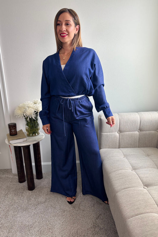 WRAP OVERSIZED TOP AND HIGH WAIST WIDE-LEG PANTS- MODEST FASHION