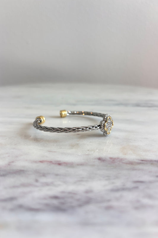 GRACIA CZ CLOVER MULTI TONE CUFF BRACELET