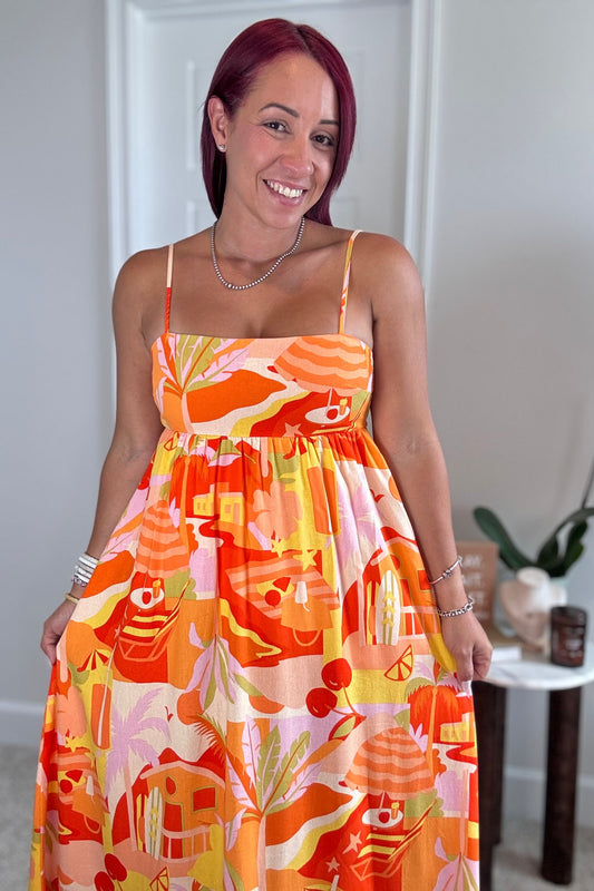 Beach Print Midi Dress