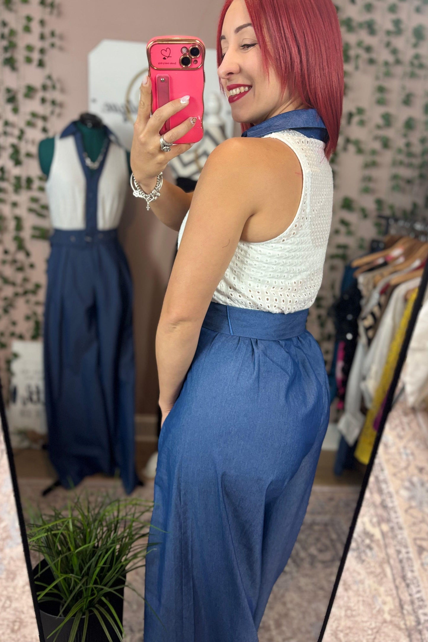 WHITE LACE DENIM JUMPSUIT
