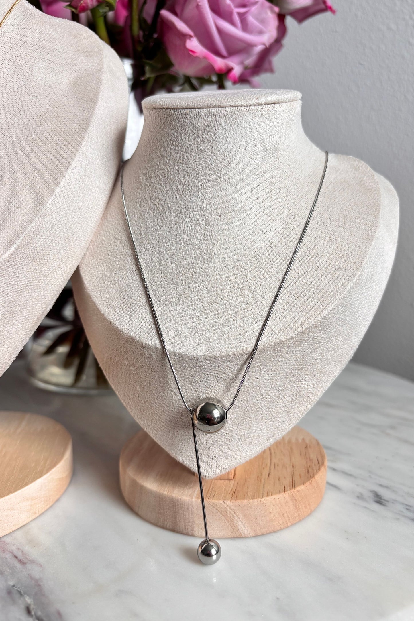 SNAKE CHAIN BALL NECKLACE 18K GOLD STAINLESS STEEL