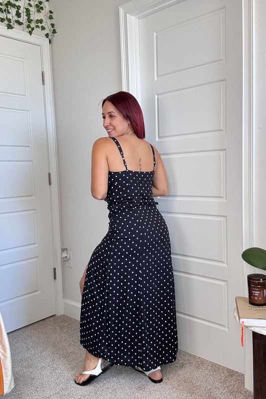 Navy Polkadot Midi Dress