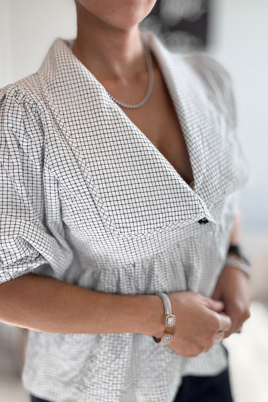 SUBLIME CHECK PEPLUM BLOUSE