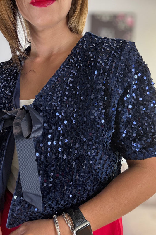 CELESTIAL GLOW VEST- NAVY VELVET AND SEQUIN VEST