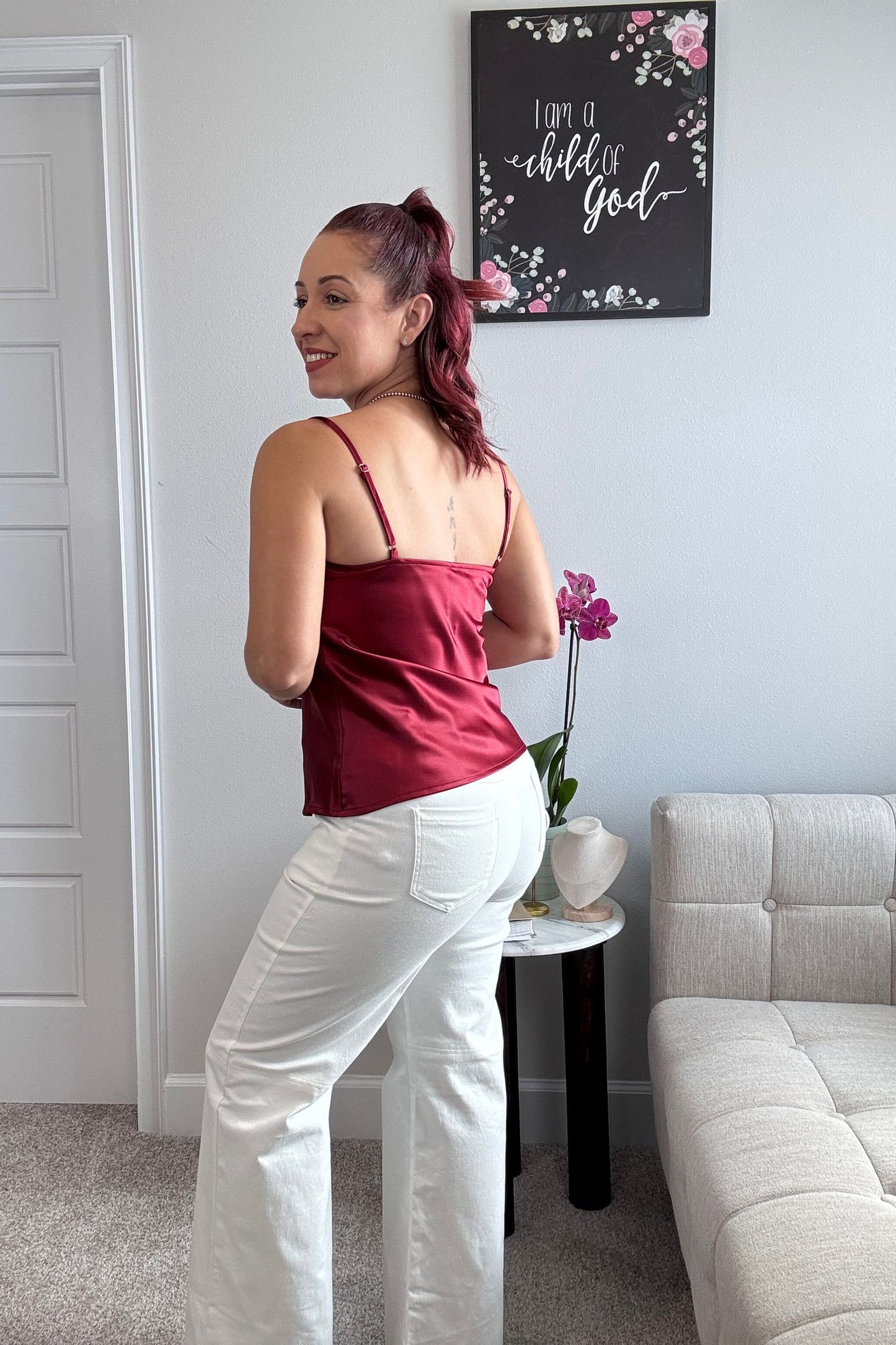 SATIN COWL NECK TOP-BURGUNDY