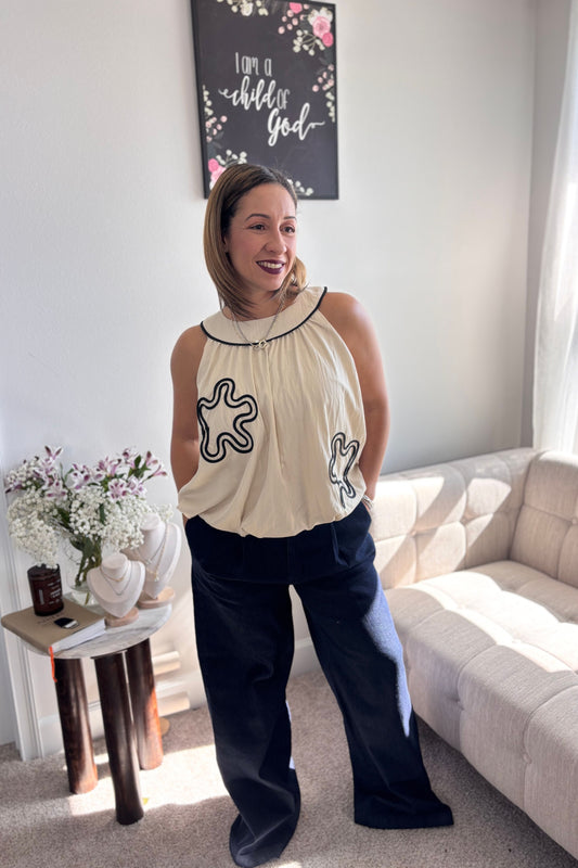 LIVING GRACE TOP-ABSTRACT DETAILS BEIGE TOP