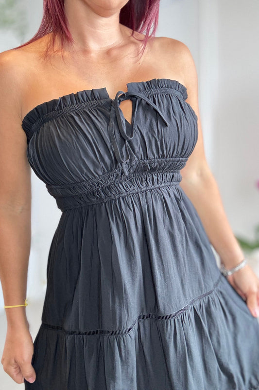 Front Tie Strapless Midi Dress