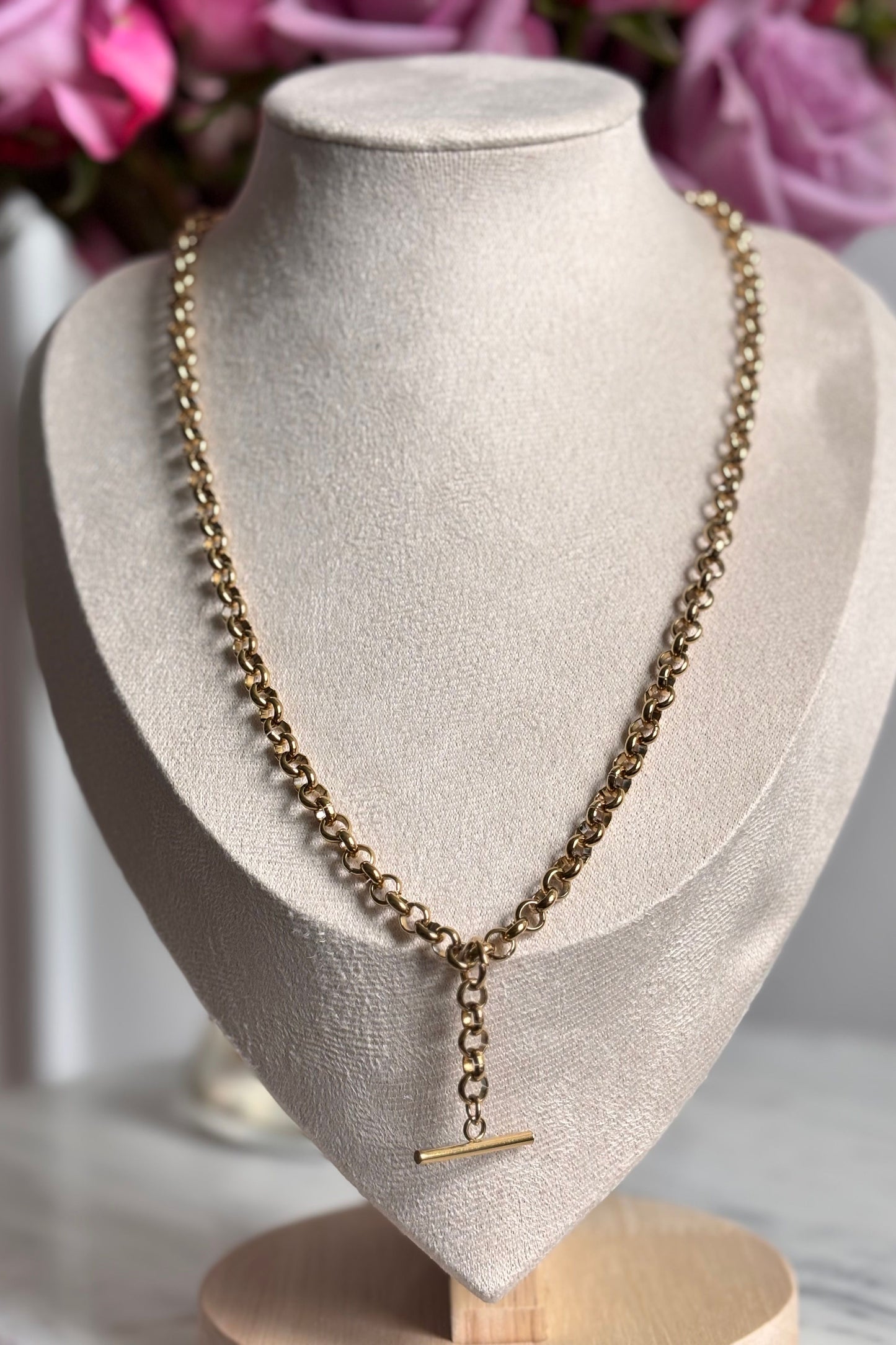 T-BAR NECKLACE STAINLESS STEEL 18K GOLD PVD