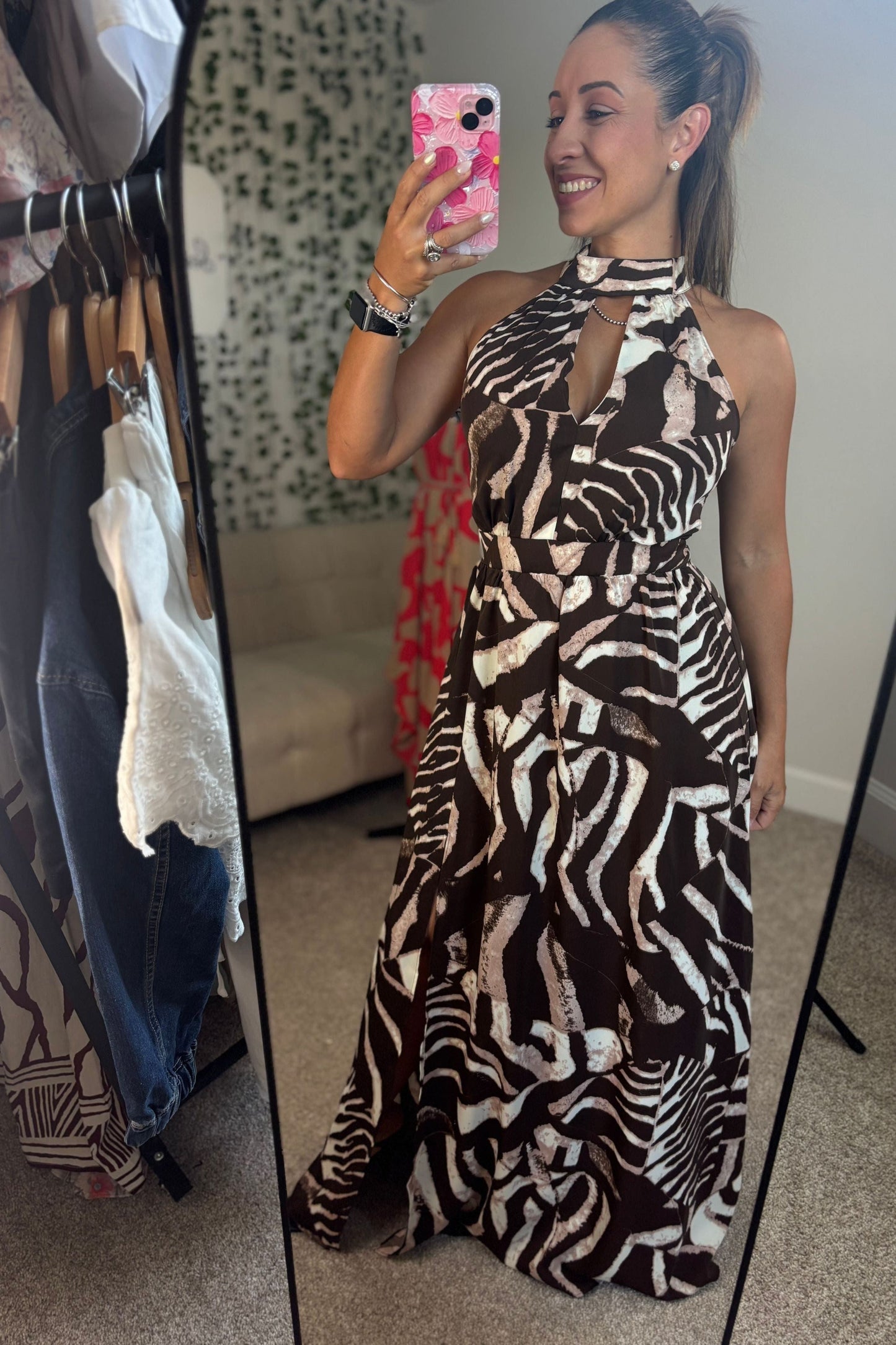 BROWN HALTER MAXI DRESS