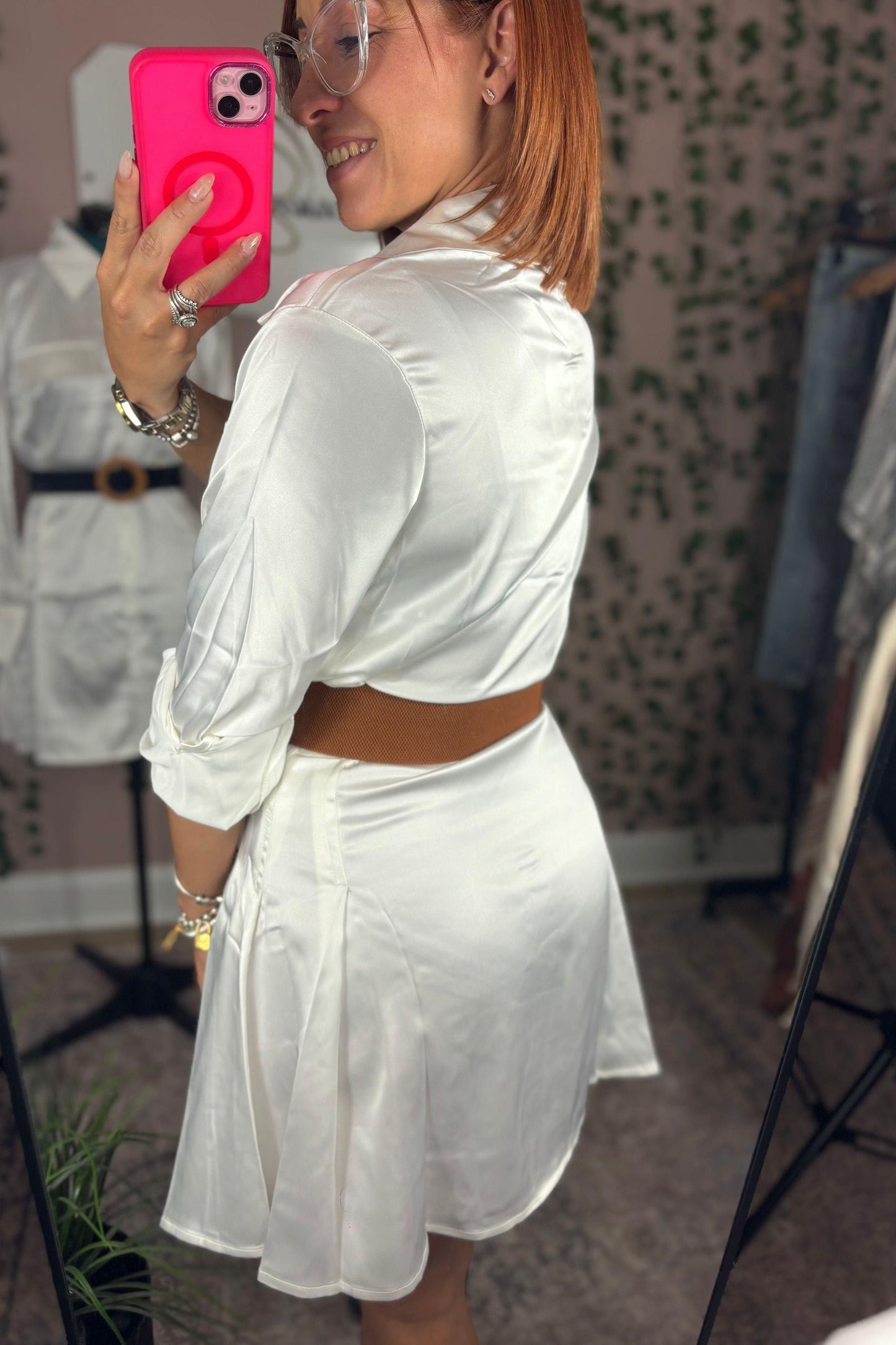 SATIN SHIRT MINI DRESS