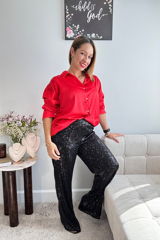 LUMINOUS JOY BLOUSE- RED SATIN TOP