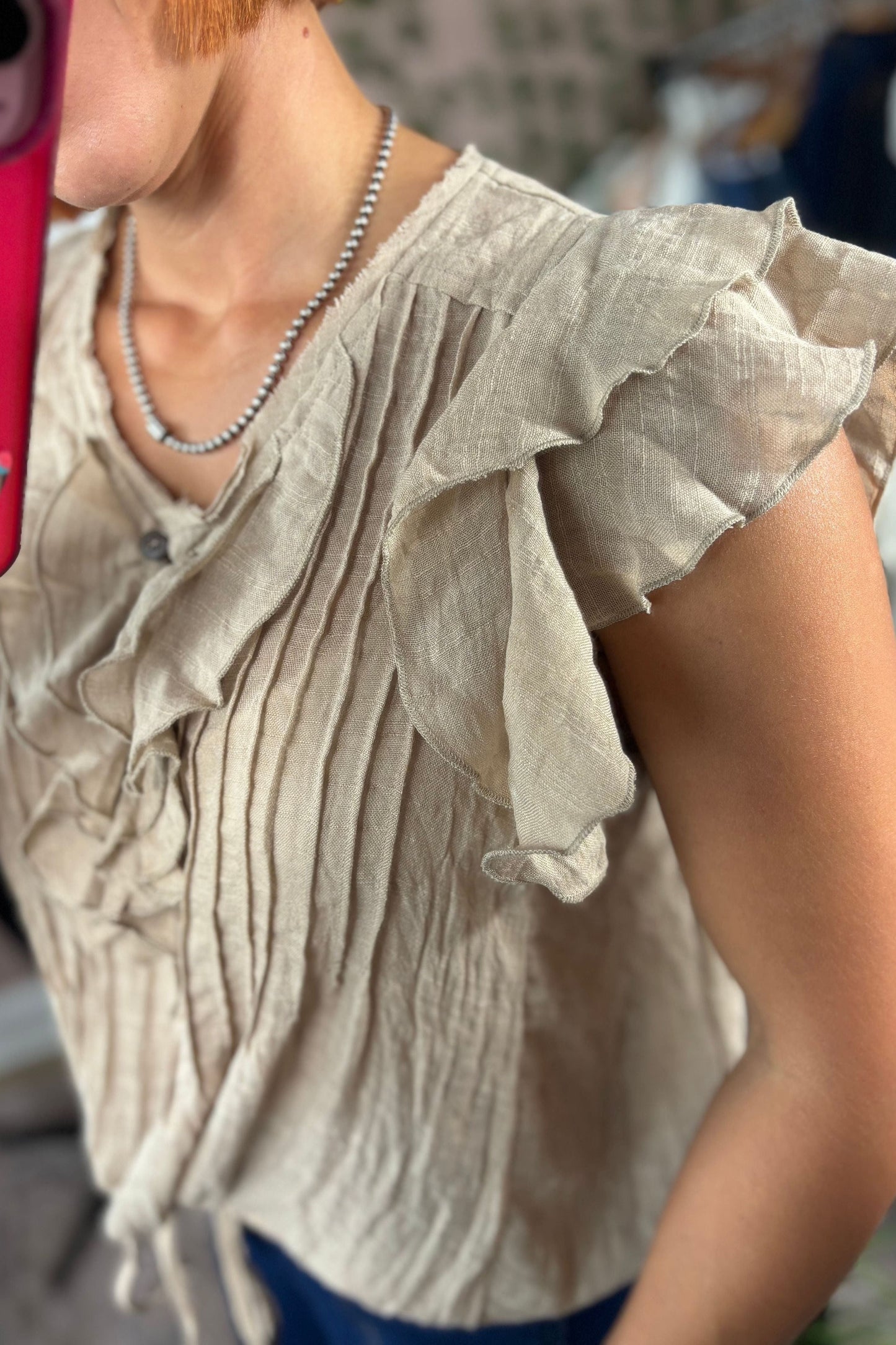V-NECK RUFFLE TOP