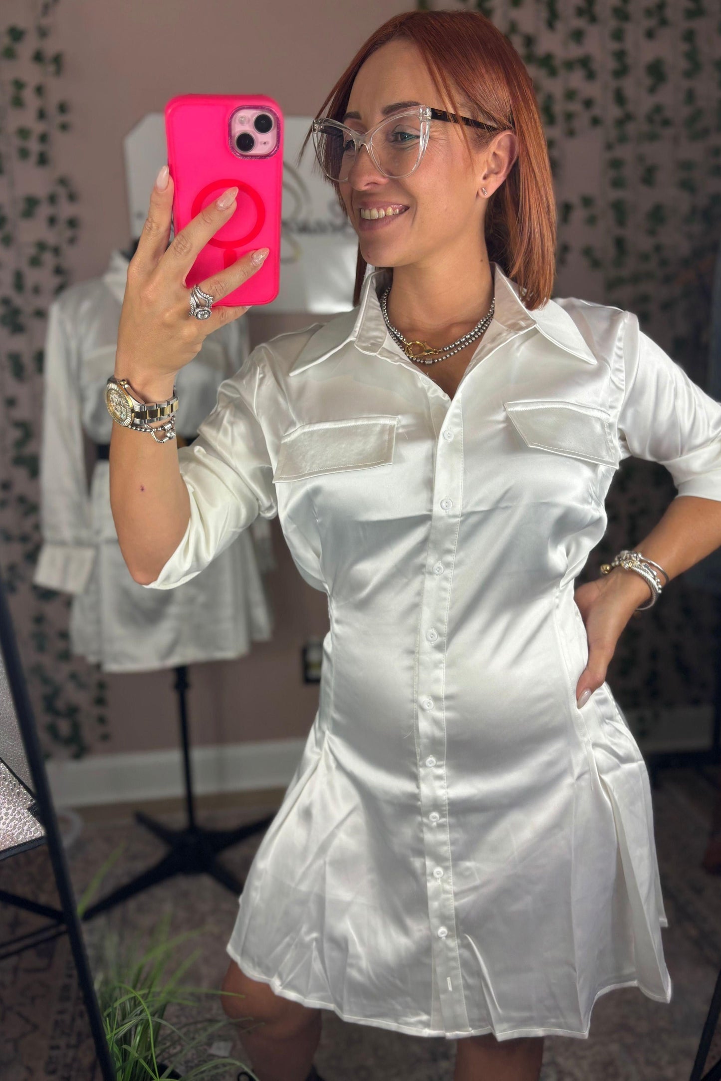 SATIN SHIRT MINI DRESS