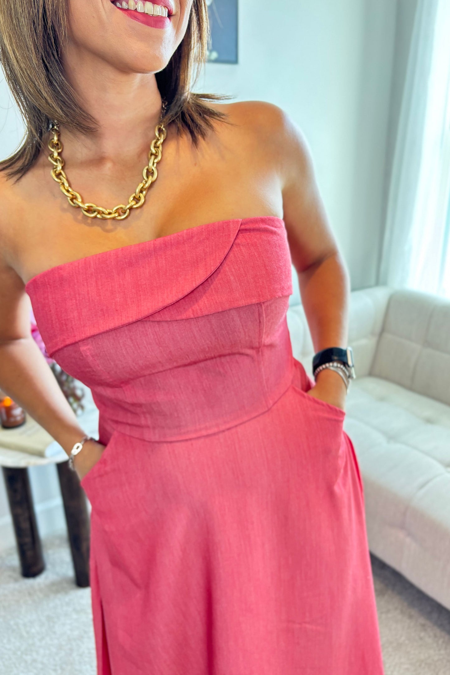 STRAPLESS MIDI DRESS WITH OPEN BACK