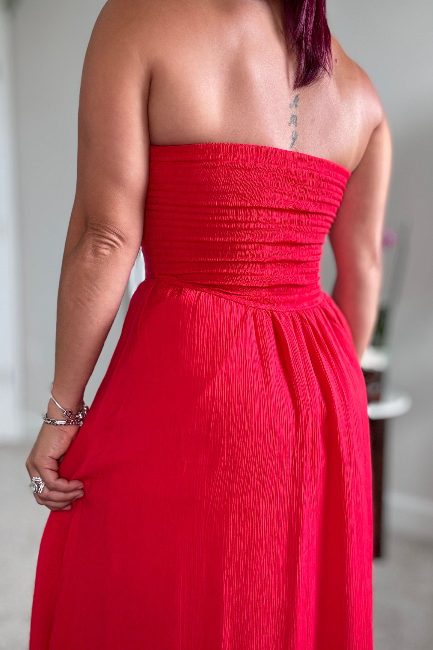 Lace Trim Strapples Midi Dress