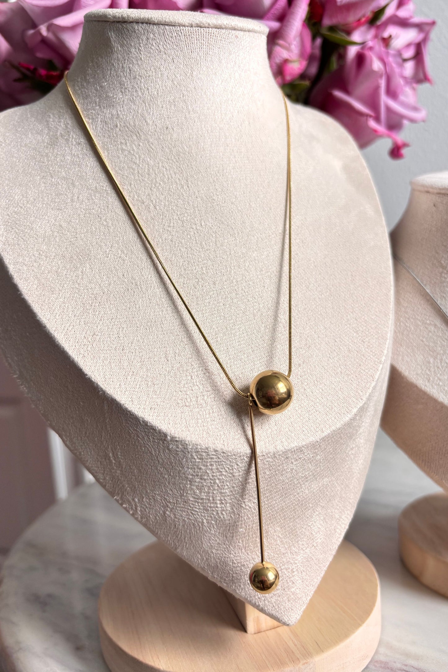 SNAKE CHAIN BALL NECKLACE 18K GOLD STAINLESS STEEL