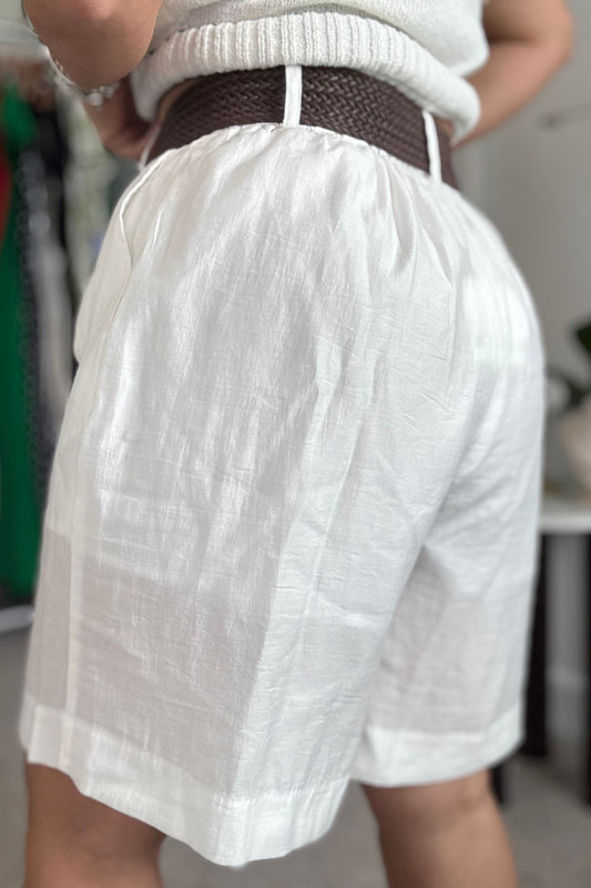 High Waist Woven Shorts with Braided Belt