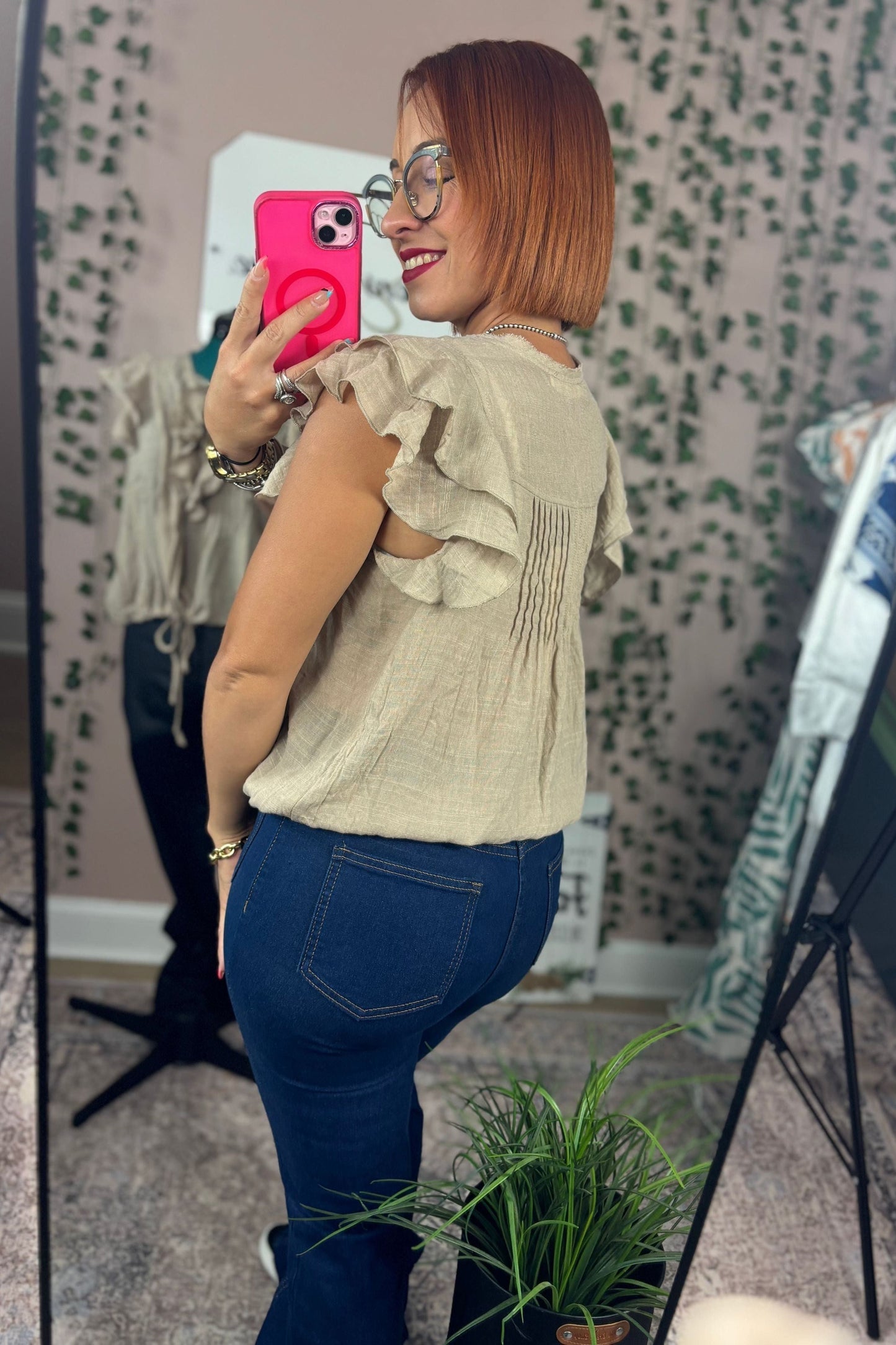 V-NECK RUFFLE TOP