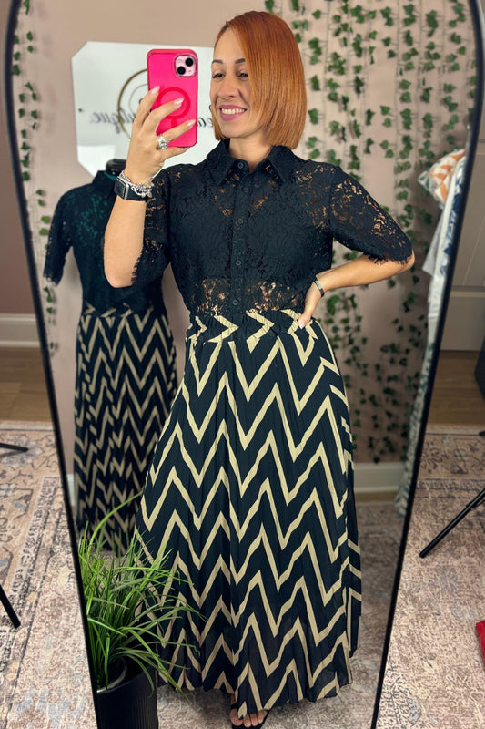 BLACK AND NUDE STRIPES SKIRT