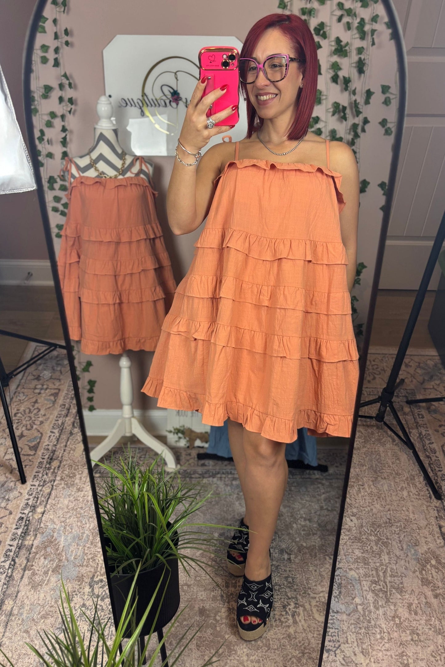 PEACH RUFFLE DRESS