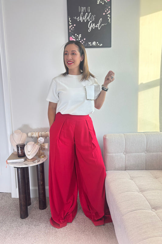 PANTALONES ANCHOS ROJOS RADIANT RUBY PALAZZO