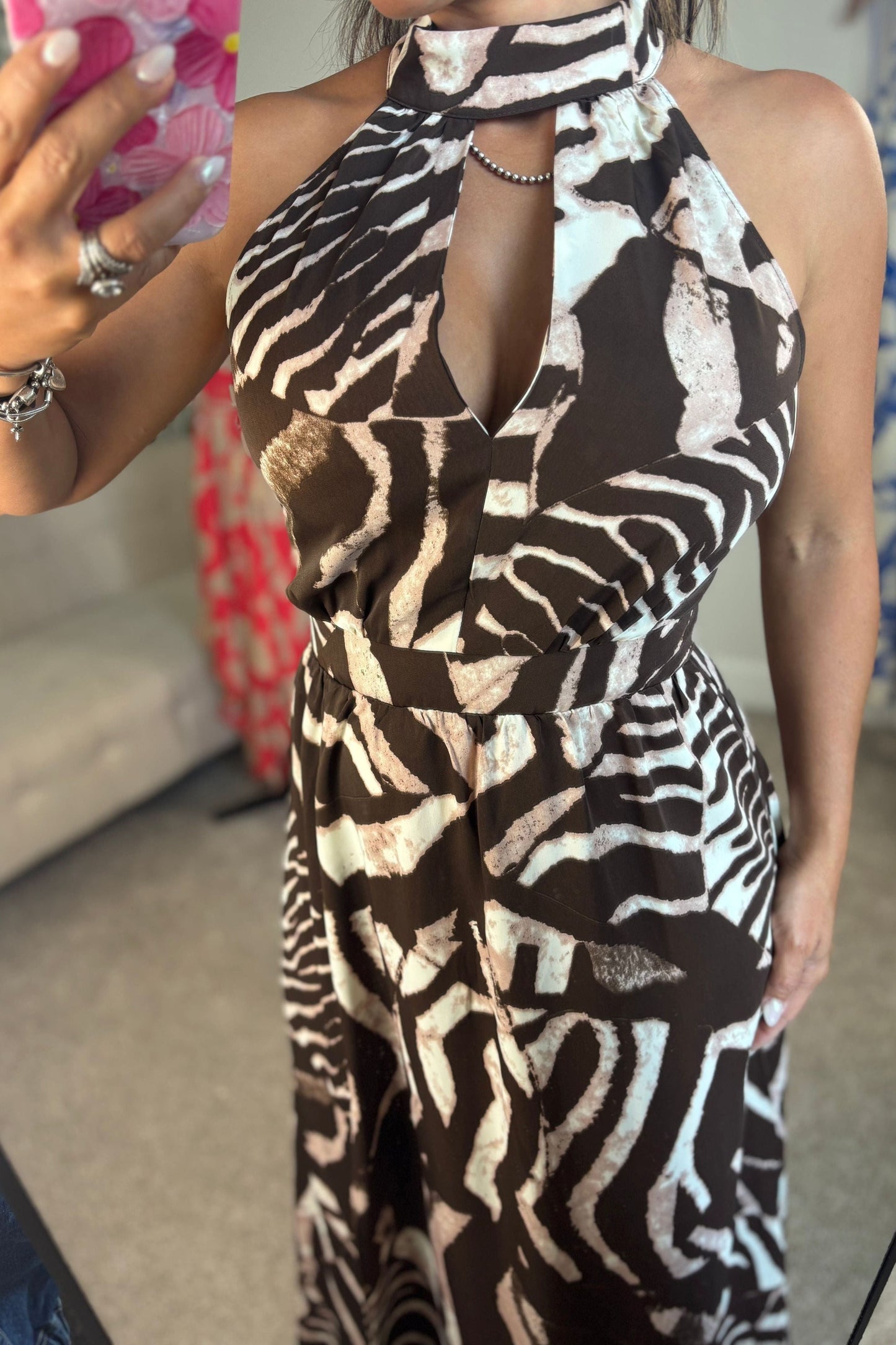 BROWN HALTER MAXI DRESS