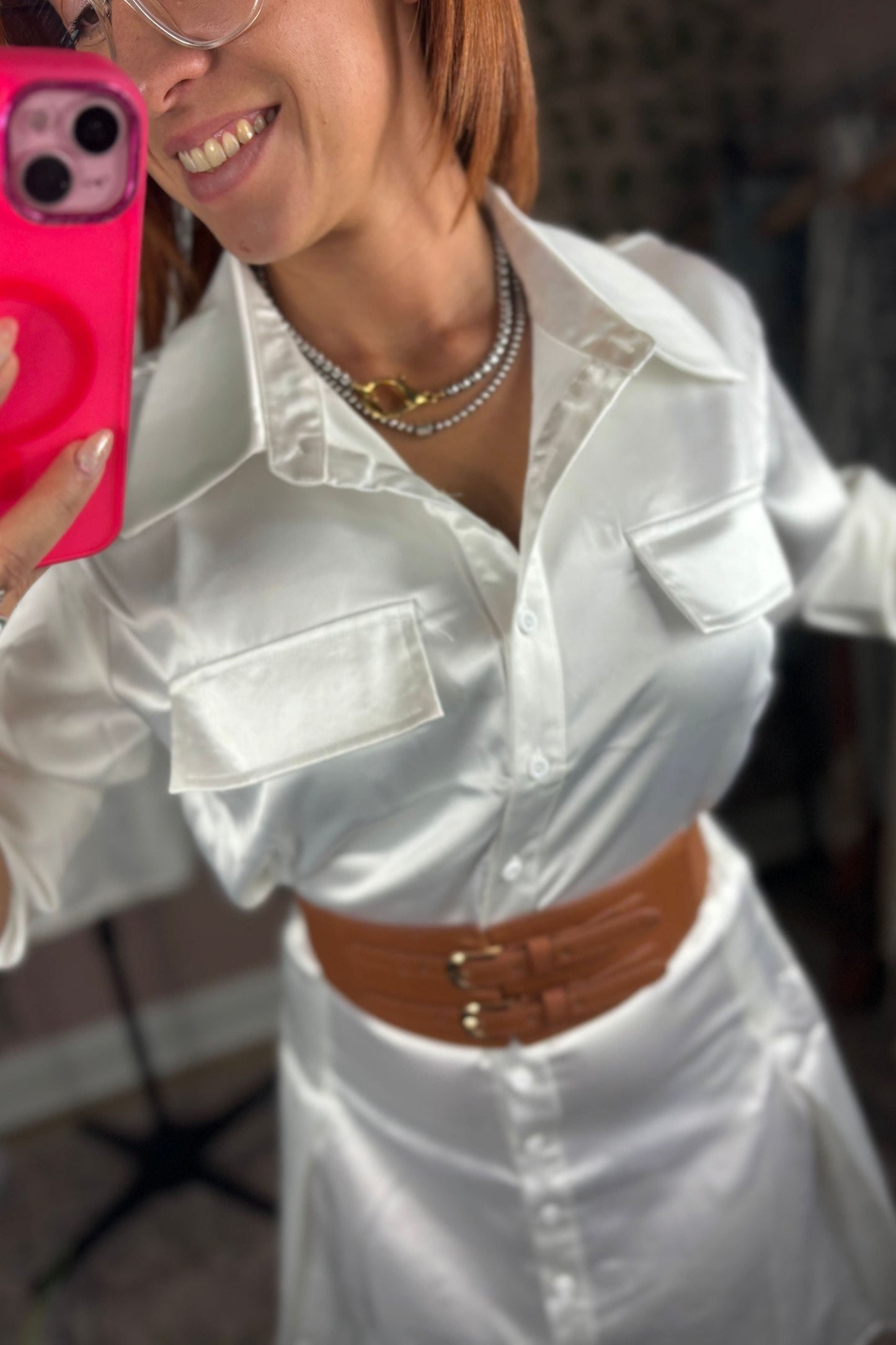 SATIN SHIRT MINI DRESS