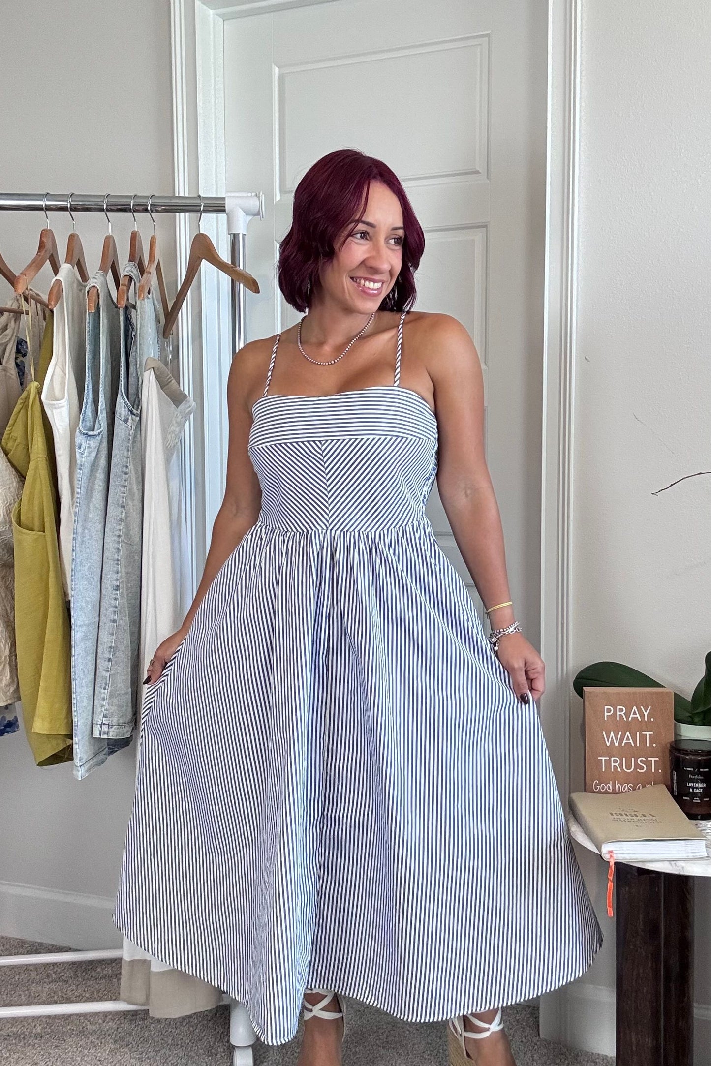 Navy stripe midi dress
