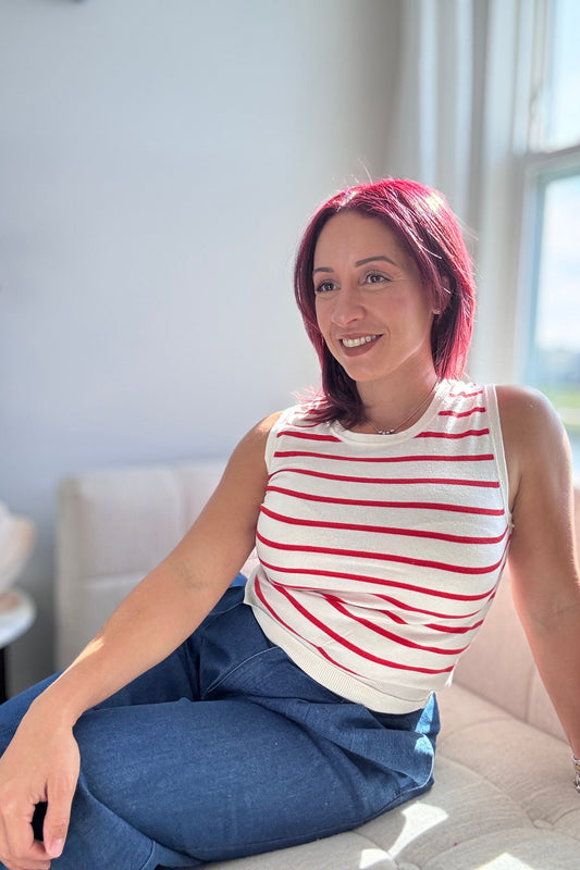 EVERYDAY ELEVATION KNIT TOP- STRIPE PRINT