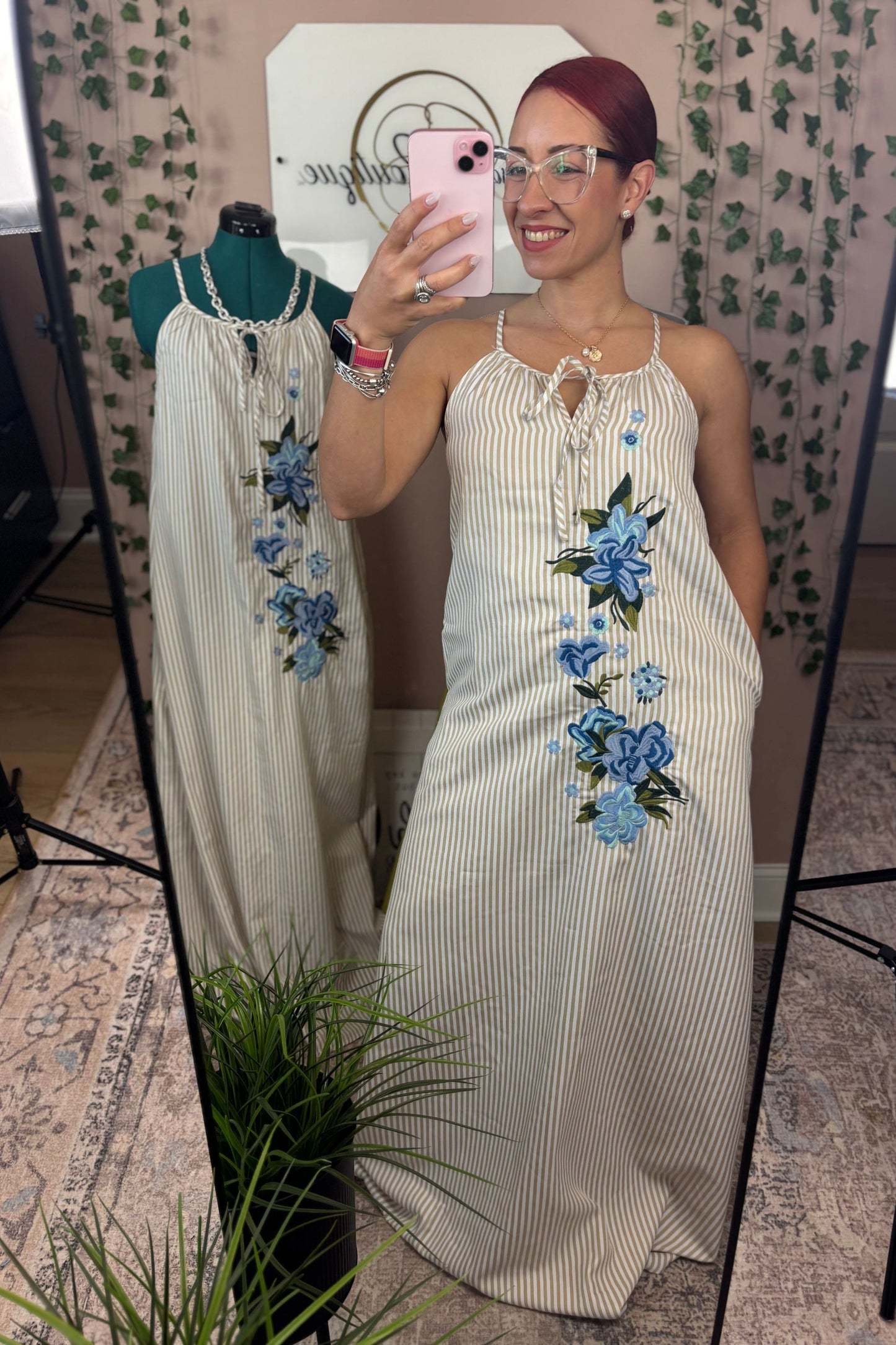 FLORAL & STRIPE PRINT MAXI DRESS