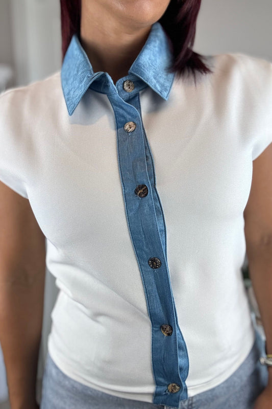 Contrasting denim top