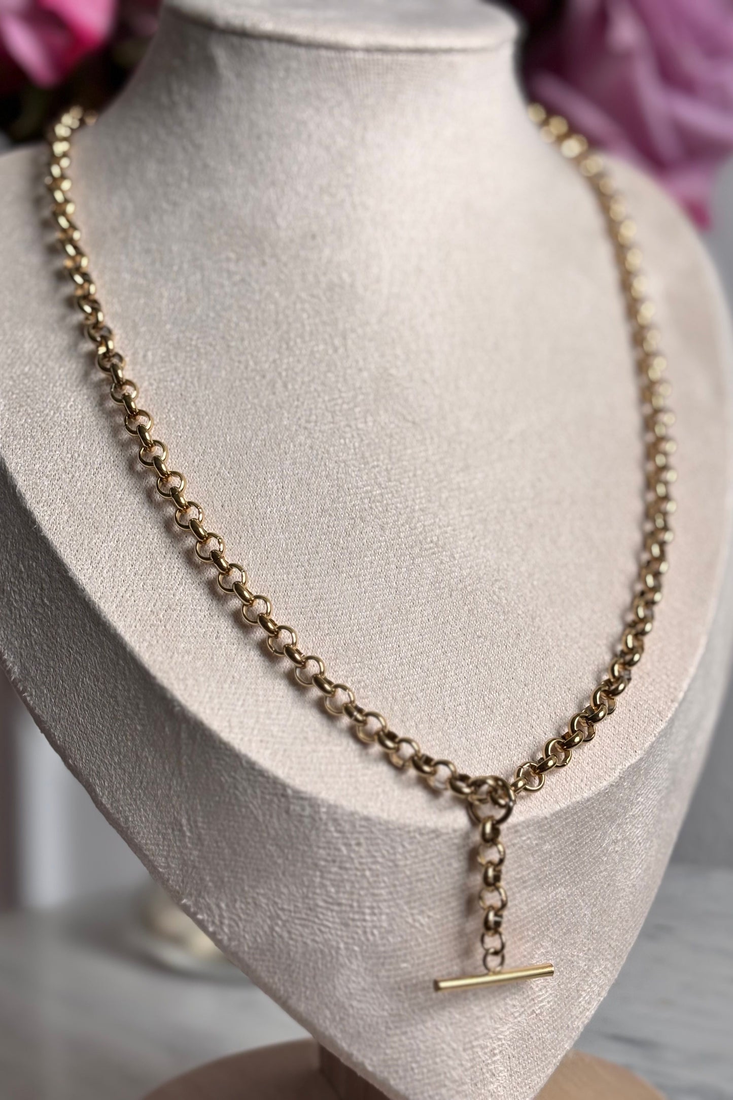 T-BAR NECKLACE STAINLESS STEEL 18K GOLD PVD