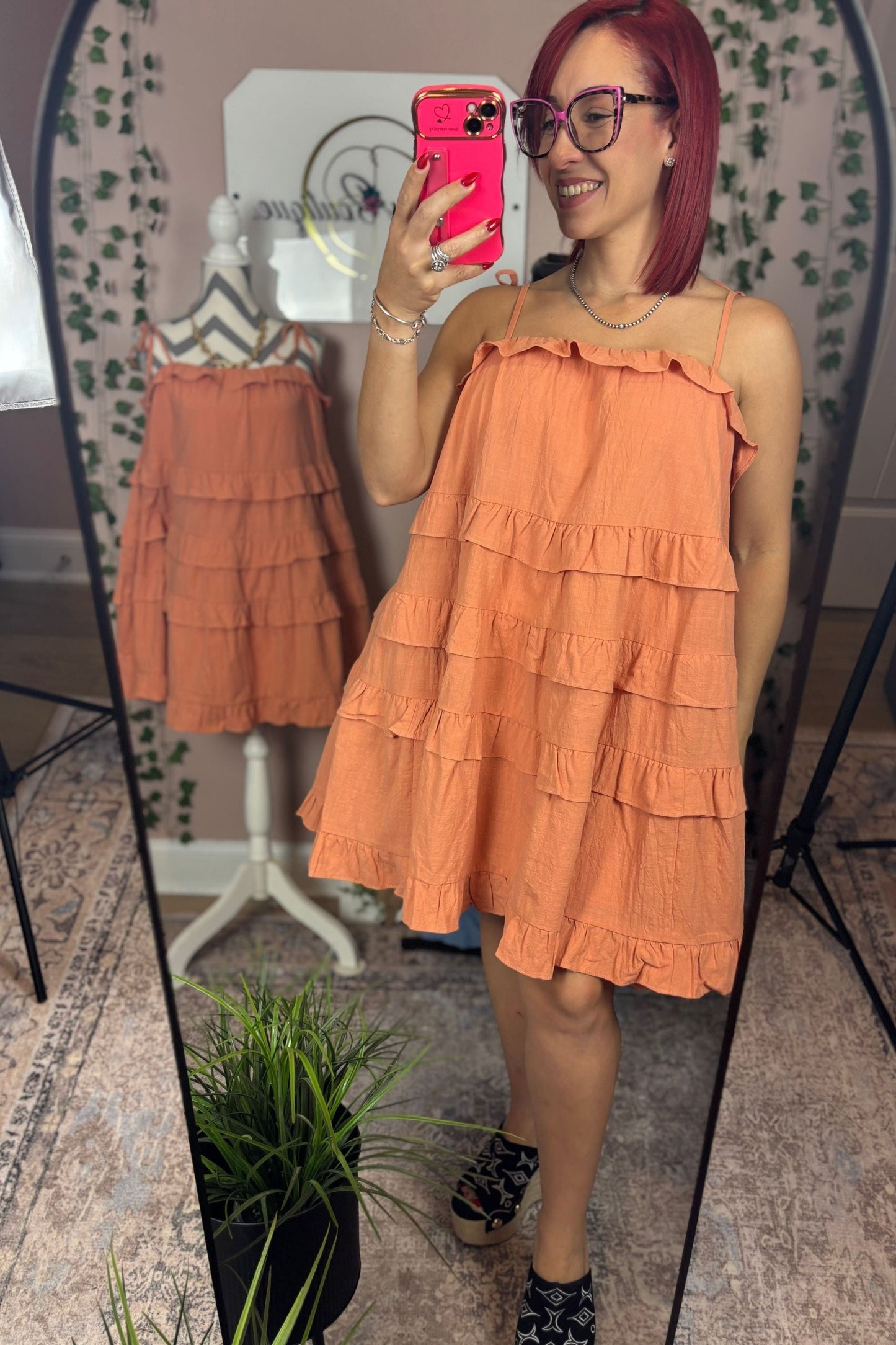 PEACH RUFFLE DRESS