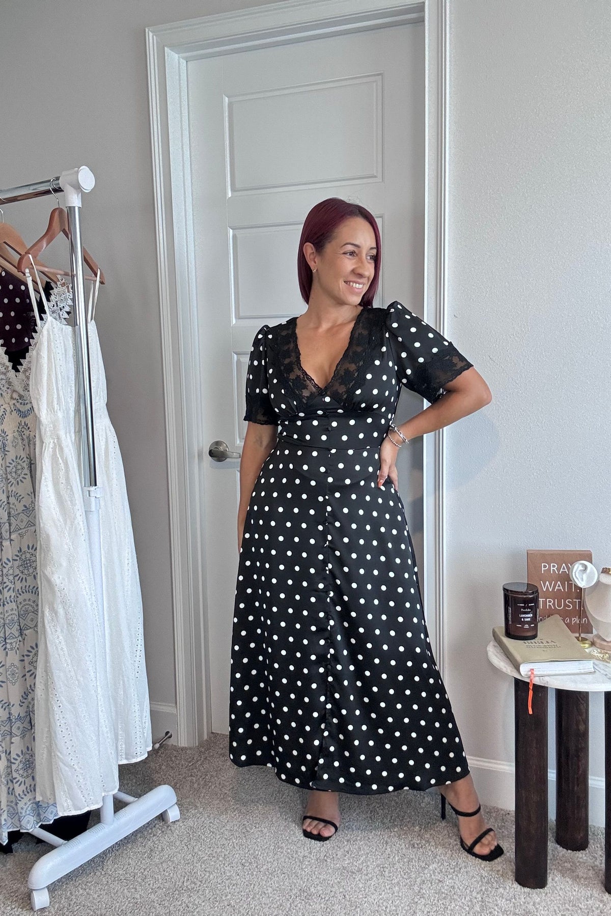 Lace Polka Dot print midi dress
