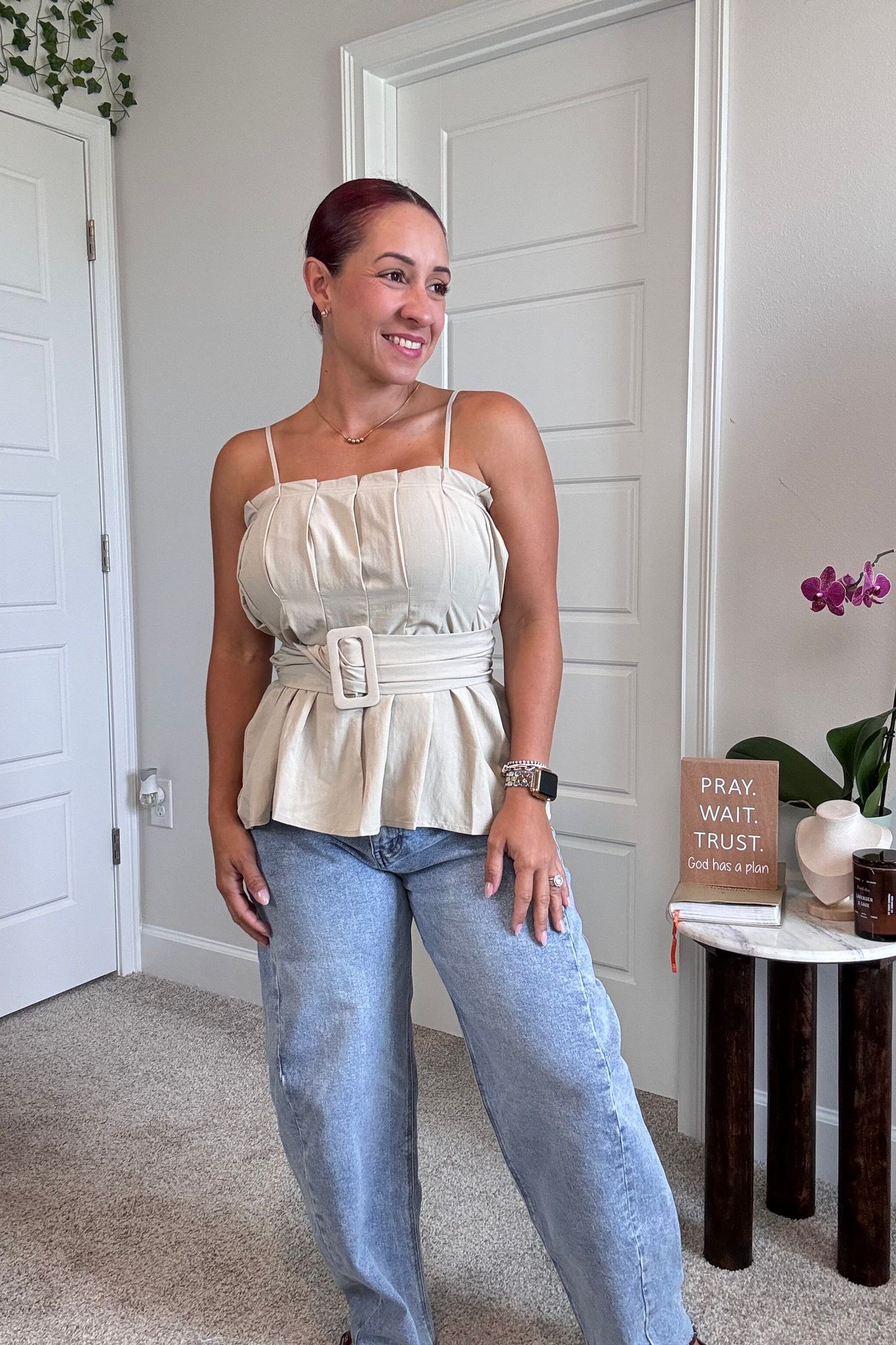 Nude Belted Detail Top