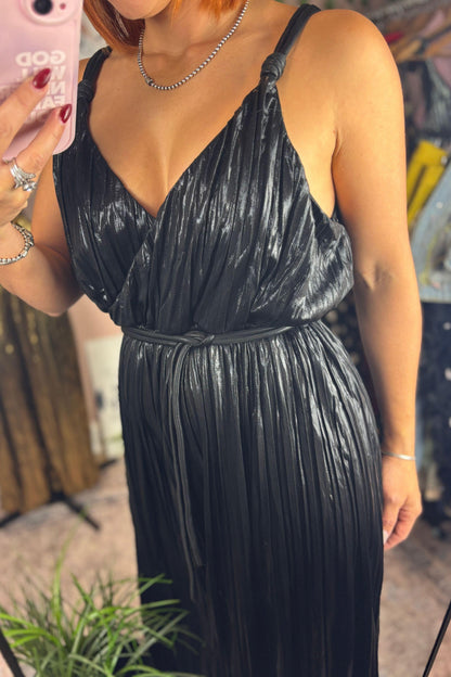 METALLIC PLEATED JUMPSUIT