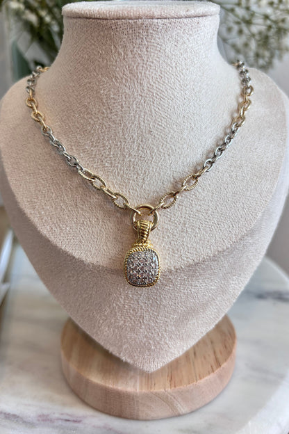 PRESENCIA CZ SQUARE PENDANT TWO-TONE NECKLACE – ELEGANT EVERYDAY ACCESSORY