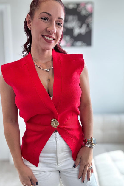 CLASSIC V-NECK KNIT VEST- ROJA